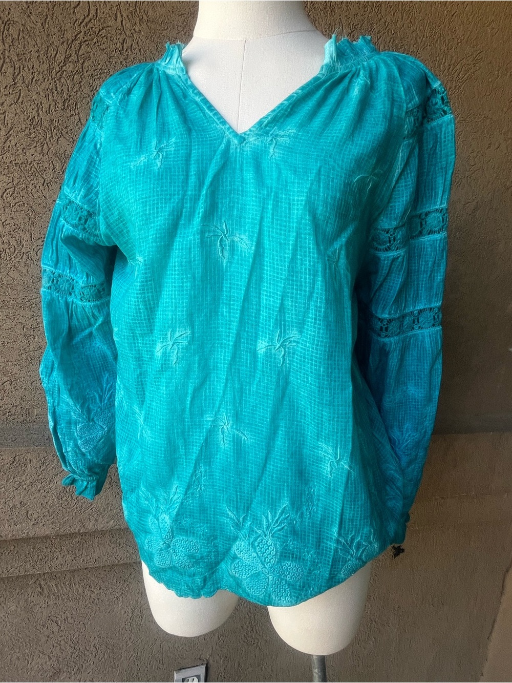 Tru Luxe Jeans Teal Peasant Blouse - Casual V-Neck - Picture 2 of 6